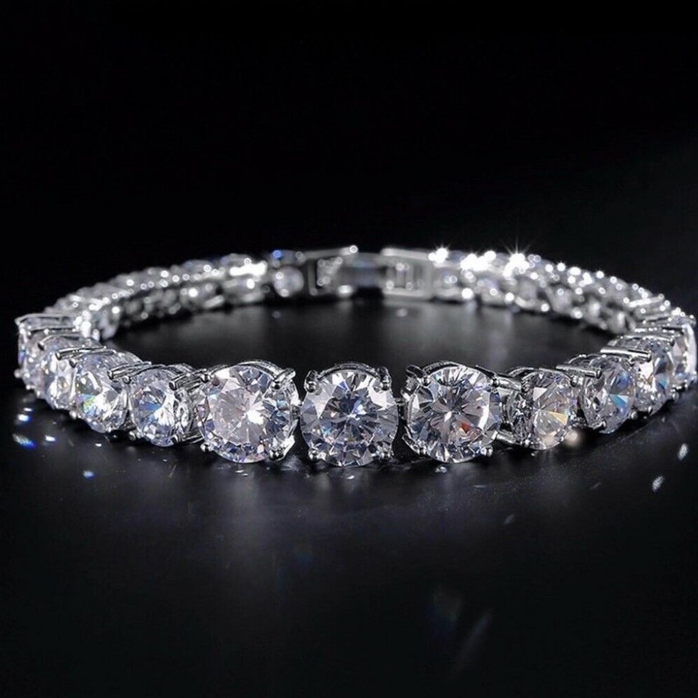 Cubic Zirconia Womens Bracelet White Gold Plated - Picture 3 of 7